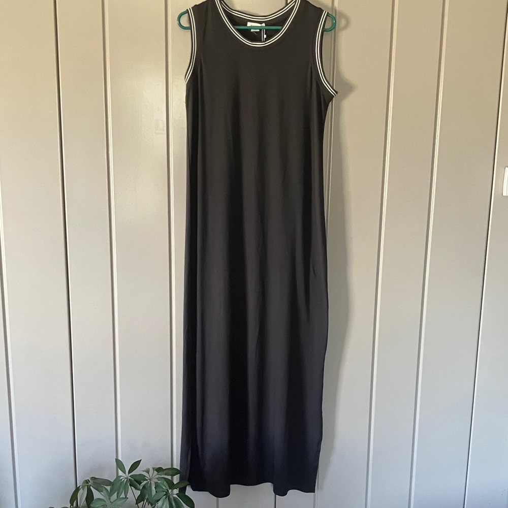 Exist Dark Gray Maxi Dress with White Contrast Trim NWT